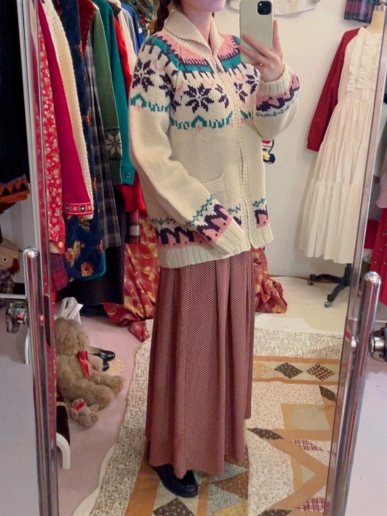 pink purple snowflake zip knit sweater