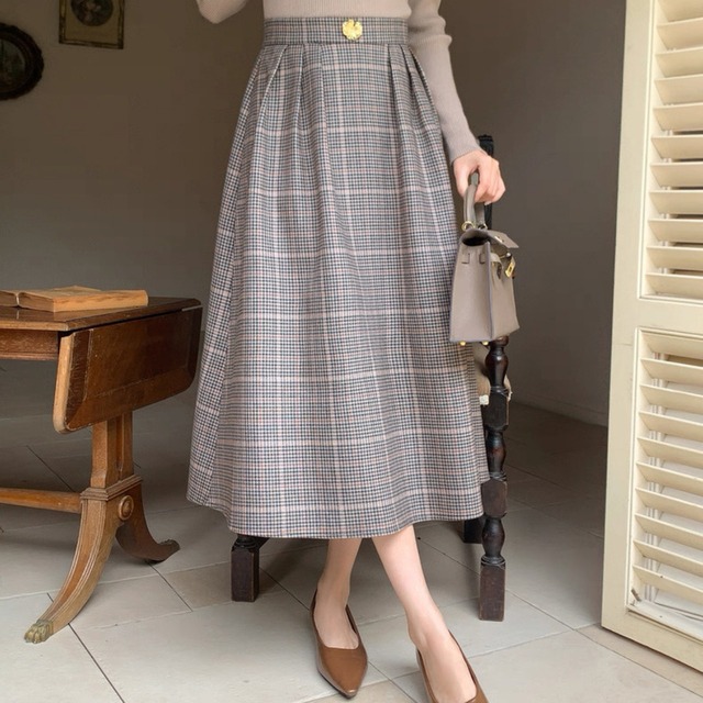 クラシックチェック ハイウエストスカート　W00252