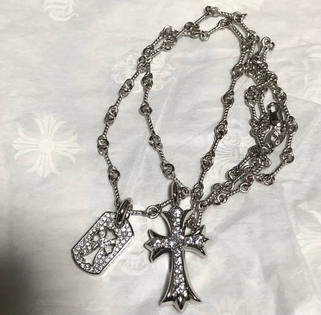 CHROME HEARTS 18k タイニークロスダイヤ 18kツイストチェーン55cm