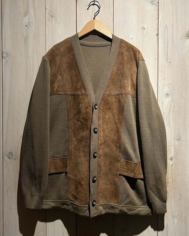 【a.k.a.C.a.k.a vintage】90's Suede Leather Switching Euro Vintage Knit Cardigan