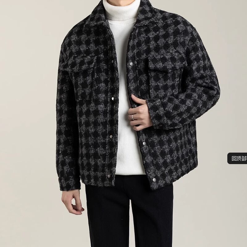 houndstooth pattern buttoned long sleeve jacket mr0091