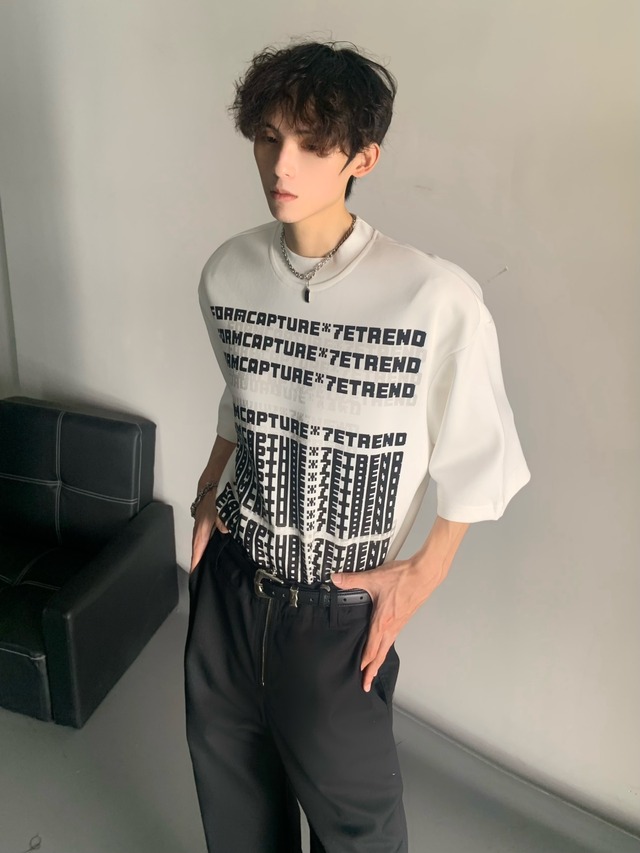 モックネックロゴTシャツ bt1538【韓国メンズファッション】