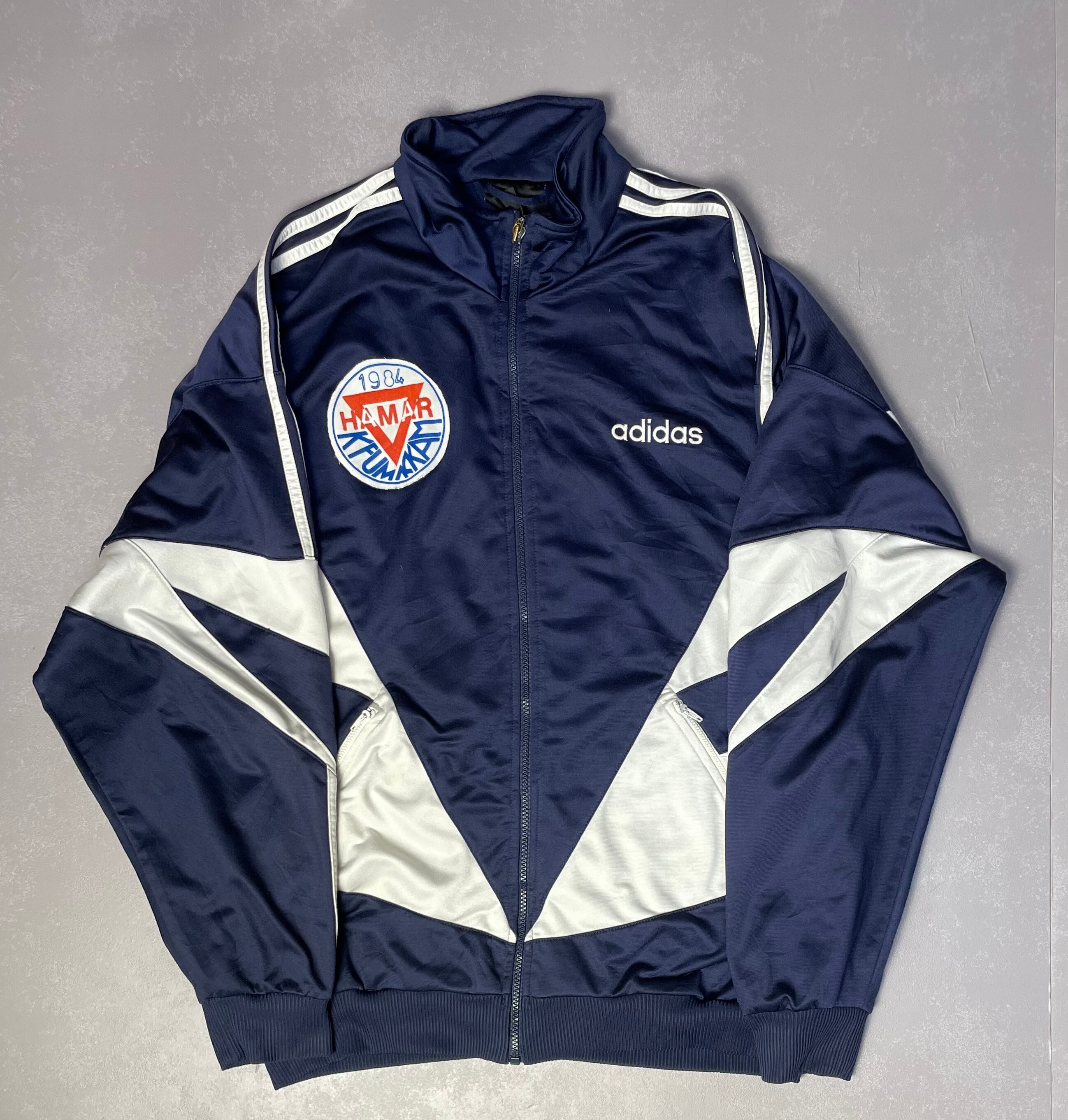 adidas アディダス ジャケット メンズL相当 パフォーマンス ブルー 青色 古着 ヴィンテージ ビンテージ【ジャージ・トラックジャケット】