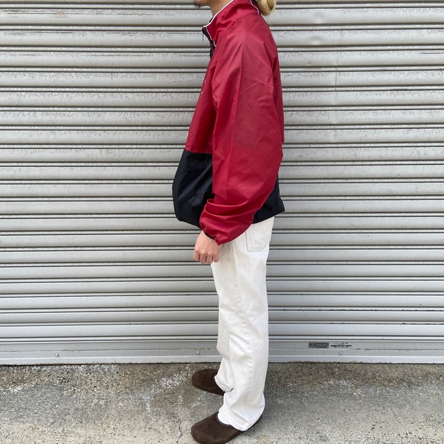 90s adidas ハーフジップナイロンプルオーバー　ボルドー　ブラック　M