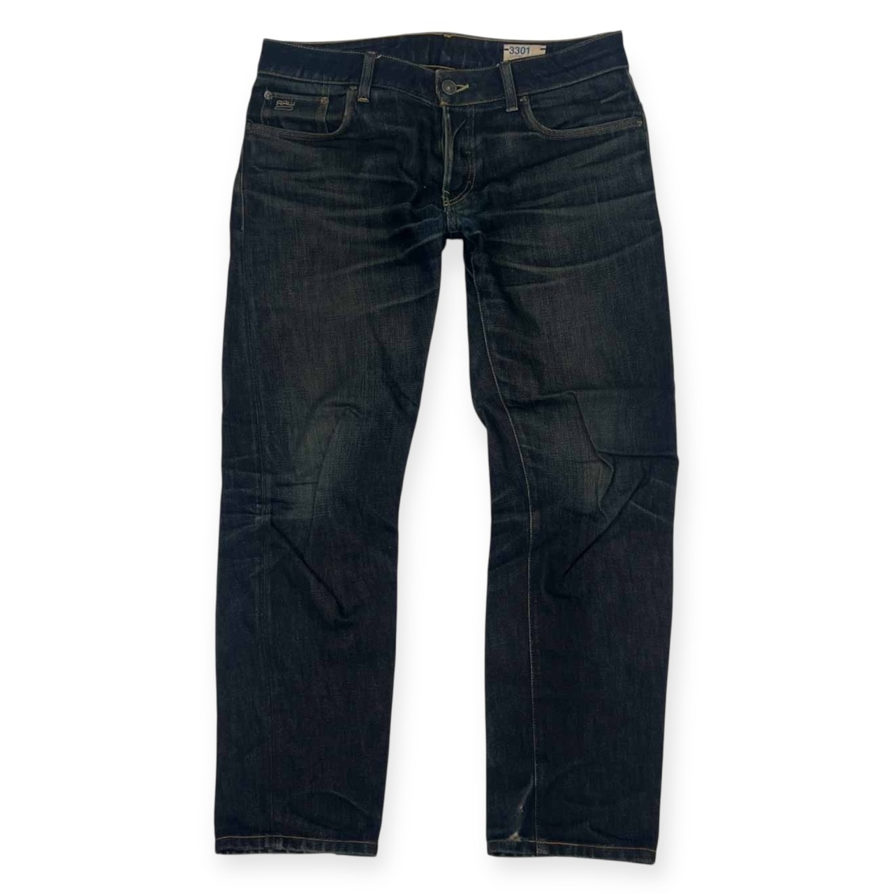 G-STAR RAW ジースターロウ 3301 ヒゲ ハチノス ボタンフライ デニム パンツ W90/インディゴ メンズ