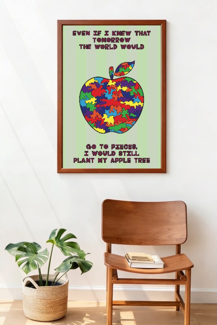 DHD(M)055【フレーム付きインテリアポスターA2　迷彩リンゴ】