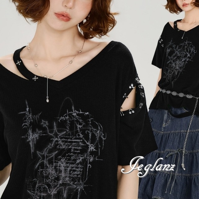 フック デザイン グラフィック Tシャツ 2way カットアウト（MC669）β