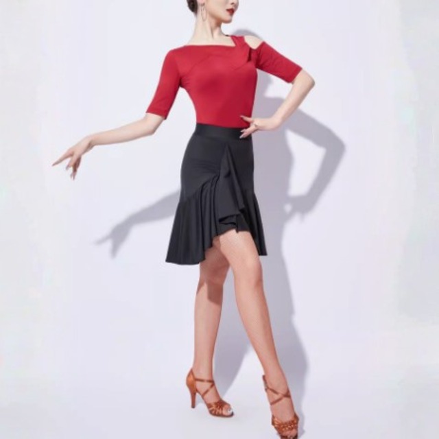 アシンメトリー オープンショルダー ストレッチ トップス 2col　D00598