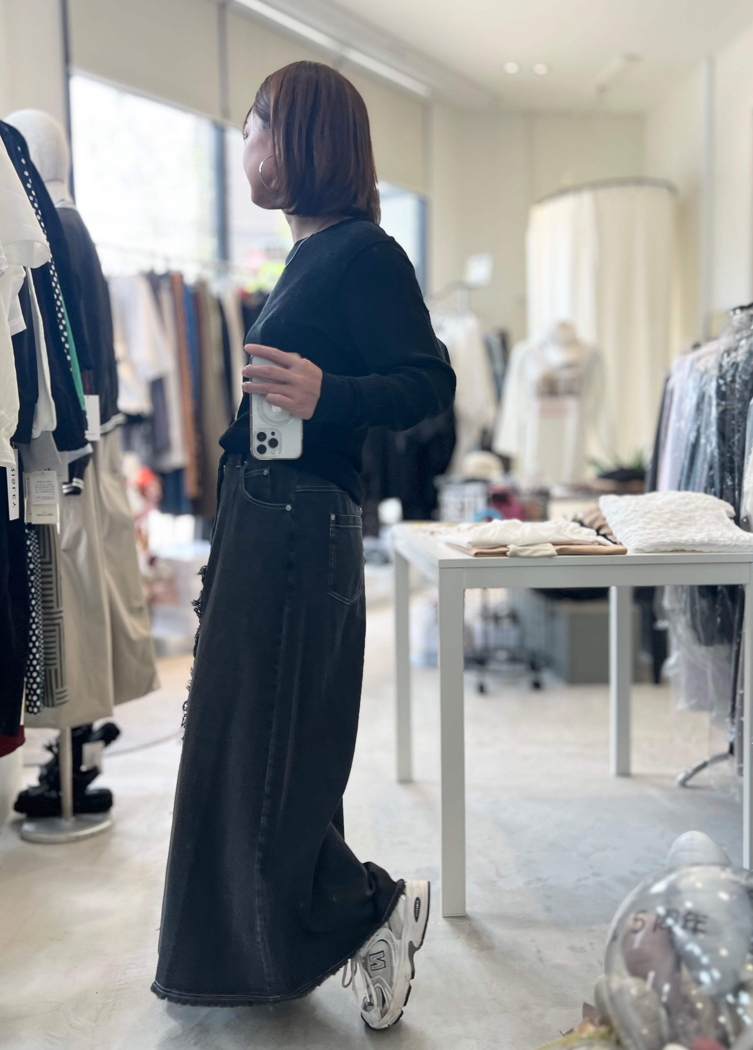 【SELECT】リメイク風断ち切りロングデニムスカート 33-0096