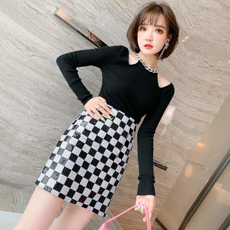 ネックレス スリムトップス スパンコールウェストスカート セット レース MIUCO58575435478