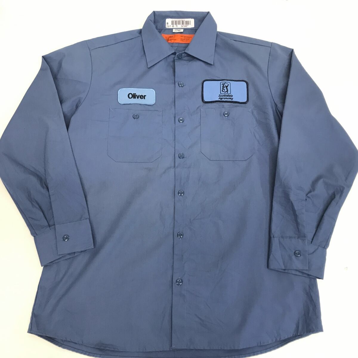 US USED TPC COLF ゴルフ 企業ロゴ 左右ワッペン付き ワークシャツ アッシュブルー XL 長袖