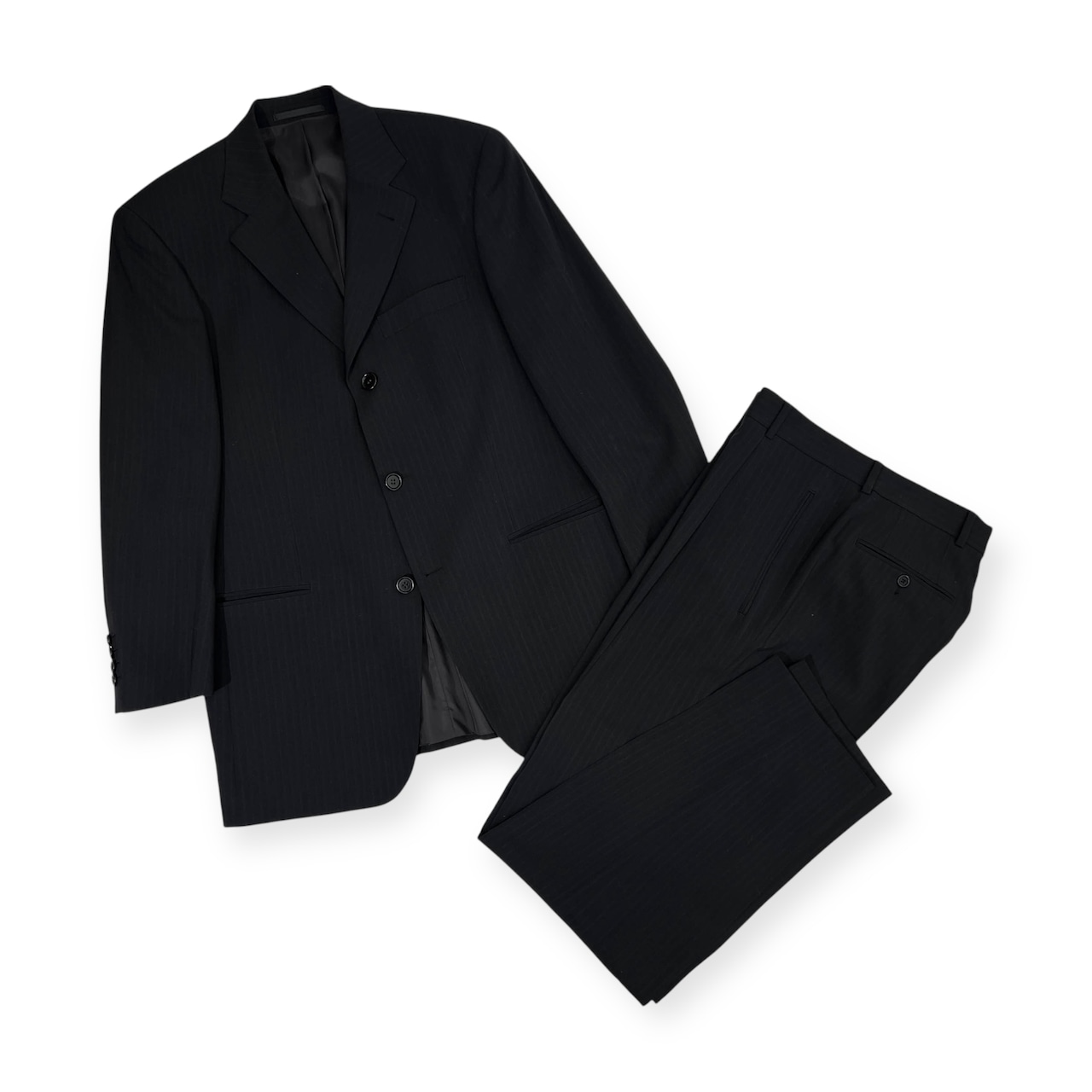 上下 BOSS ボス シャドーストライプ テーラードジャケット スラックス スーツ 46/ブラック メンズ