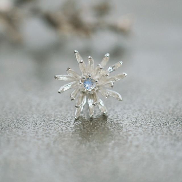 夜月の菊 〜菊と月長石のピアス〜(silver×Blue Moonstone)