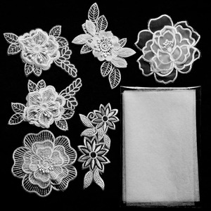 【特価処分】sempiterno 人気レース生地 刺繍花 花と蝶のパターン 縫製 DIY 服 工芸品の装飾 パッチ アップリケ モチーフ バッグ 靴 帽子 飾り アクセサリー (（ホワイト 6個セット②）)