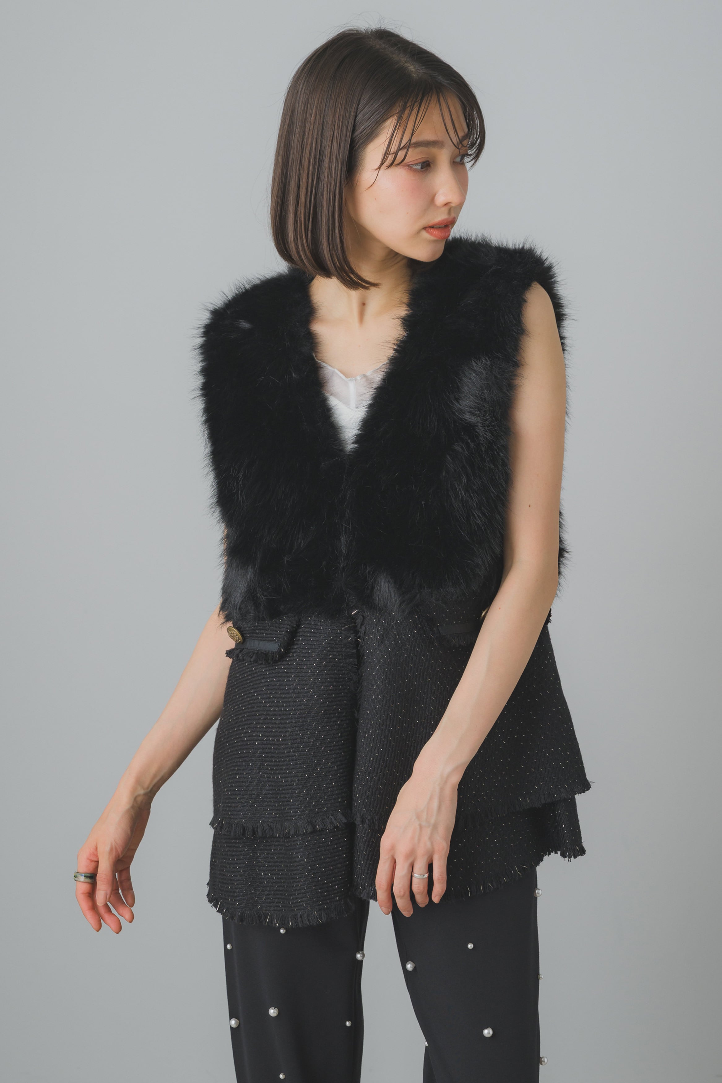 ファー×ツイードベスト 70052-3106 | GALENA