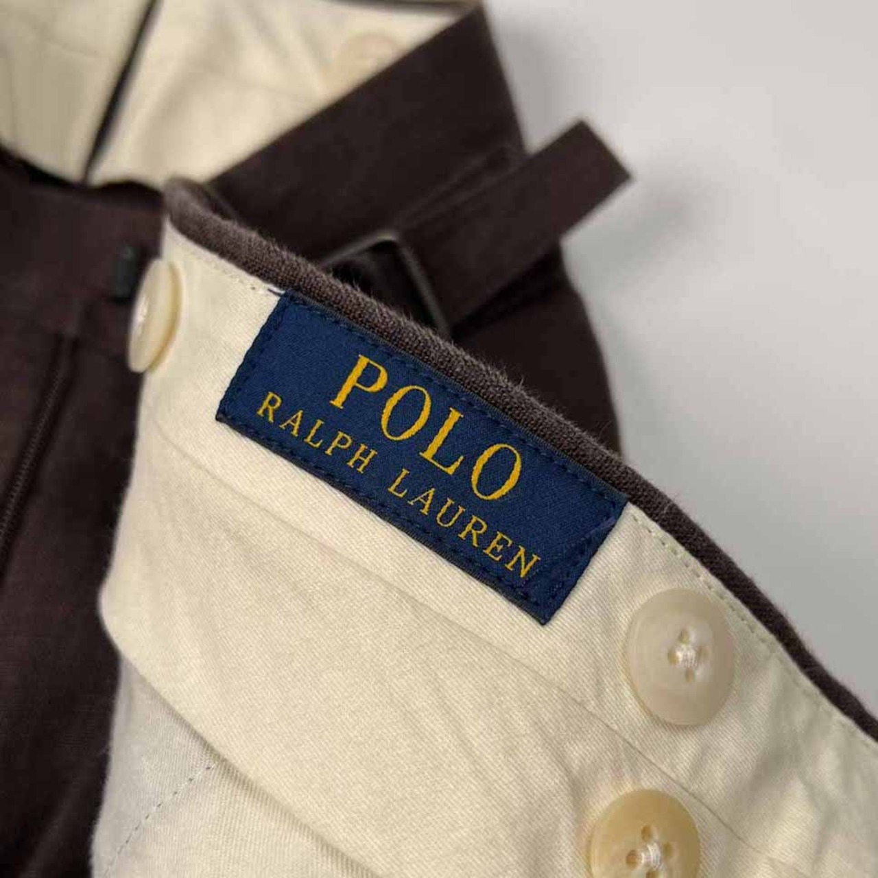 麻100% イタリー製 POLO RALPH LAUREN ポロ ラルフローレン センタープレス リネン スラックスパンツ サイズ 30 /ブラウン/サイドベルト