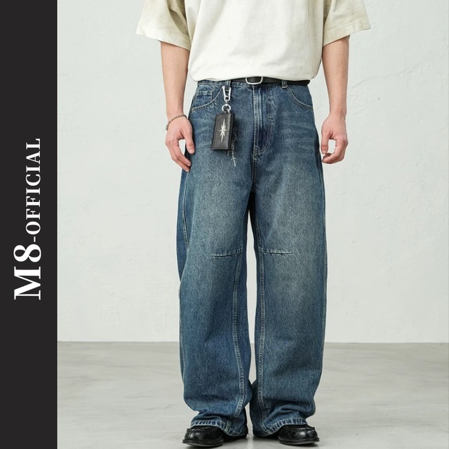 washed wide denim pants M0328