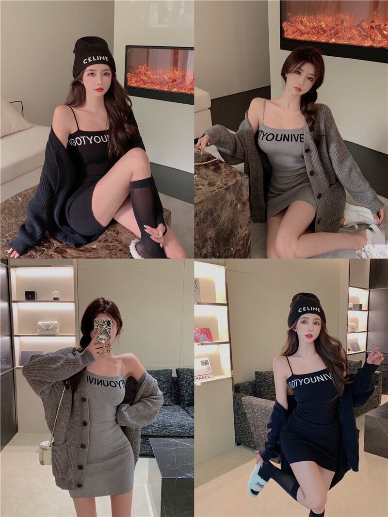 Vネックセーター カーディガンジャケット レディースオータムウィンタースリムスカート 秋物 冬物 セブンプリンセス21704218428