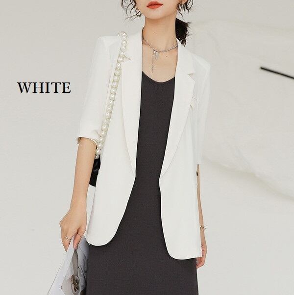 新作 21 2色 春 夏 アウター 夏レディース 春夏ジャケット 夏ジャケット ジャケット レディース テーラードジャケット レディース 半袖 アウター 半袖ジャケットレディース 半袖ジャケット 五分袖 5分袖 通勤服 オフィスカジュアル レディース 大人 きれいめ ホワイト