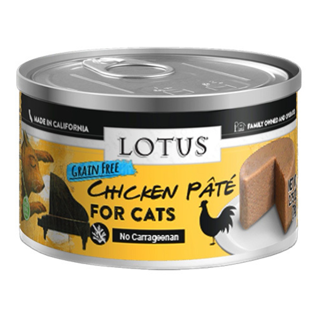 【ロータス(キャットチキンパテ)】チキンを主原料に、レバーや貝、果物を混ぜた滑らかな食感のパテ缶