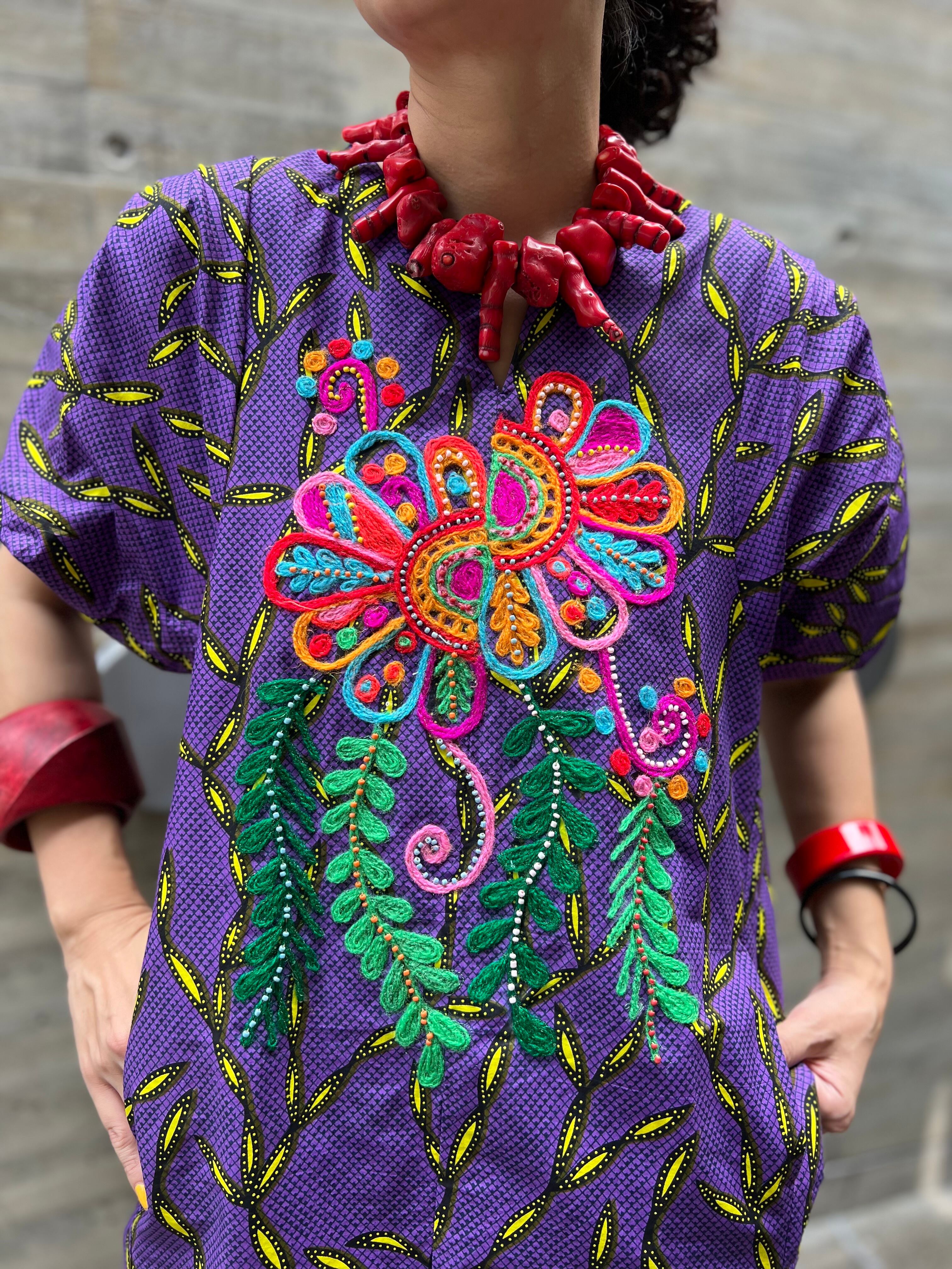 THAILAND × African batik embroidery cotton embroidery dress ( タイ  