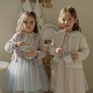 秋レース襟ニットカーディガン