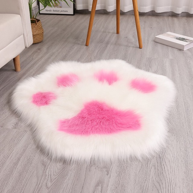 ラグ 肉球 ラピッドファー調 ふわもこ 小さめ 洗える おしゃれ かわいい インテリア ふわふわ カーペット パウ マット 滑り止め 60cm x 51cm 70cm x 59cm 絨毯 じゅうたん 動物 アニマル 白 ピンク 黒 グレー
