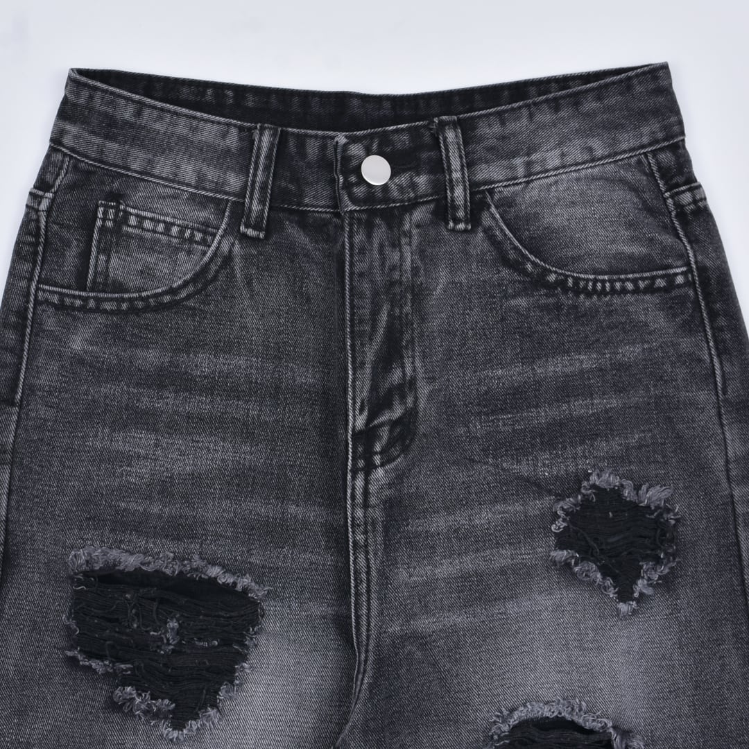 1/14 完売→再入荷！】ブラックダメージ ワイドデニムパンツ