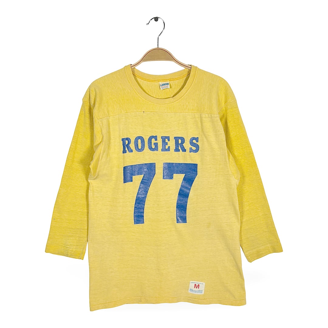 70s チャンピオン ナンバリング ゾロ目 バータグ USA製 ヴィンテージ Tシャツ フットボールTシャツ イエロー CHAMPION サイズM 古着 BD0064