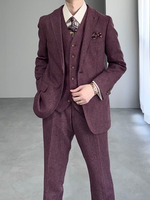 [3PIECE] brushed wool suit - single jacket × vest × slim trousers / wine