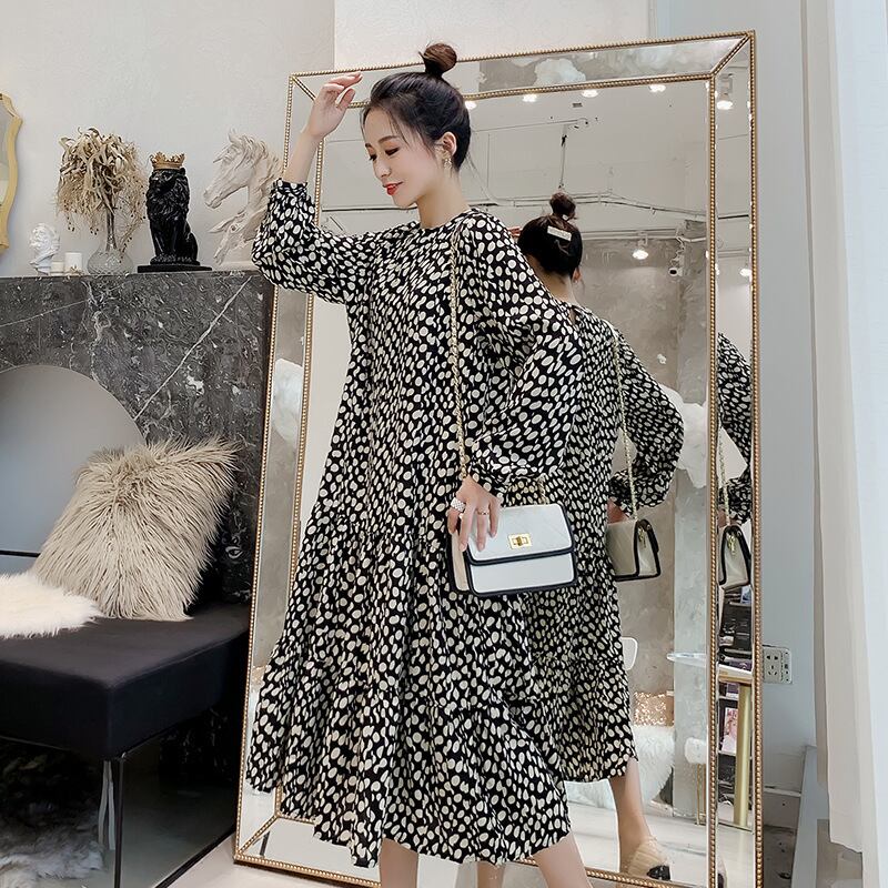 【新作】【送料無料】 マタニティウェア2020秋と冬の新しいシフォン水玉タイドママドレス小さな新鮮なミドル丈ドレス妊婦-アリババ オータム 秋物 ウィンター 冬物 expec28419788576