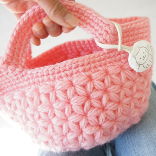 ばあばが編んだ ちょっくらそこまでバッグ リフ編み 桜色 Csb27 Shop 2155 ばあばが編んだ ちょっくらそこまでバッグ リフ編み 桜色 Csb27 Shop 2155
