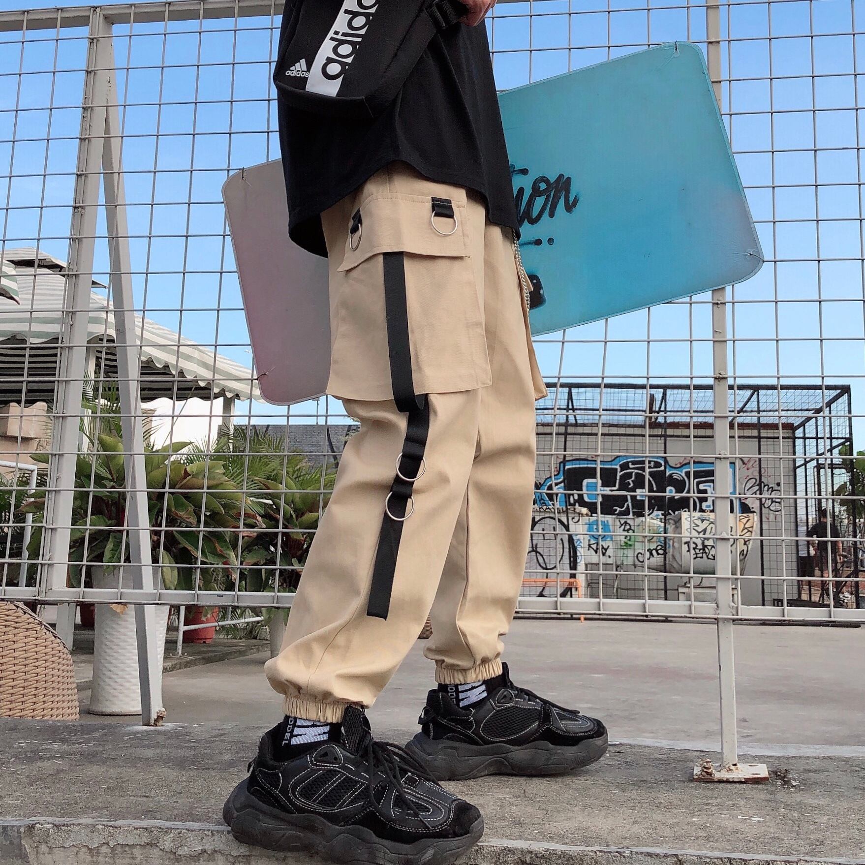 パンツ原宿風レトロワイルドウェビングオーバーオールゆったりハイ