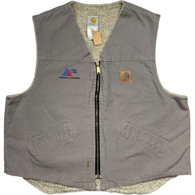 《XL》Carhartt カーハート ダックベスト 企業ロゴ ワンポイントロゴ 革パッチ グレー no.9804