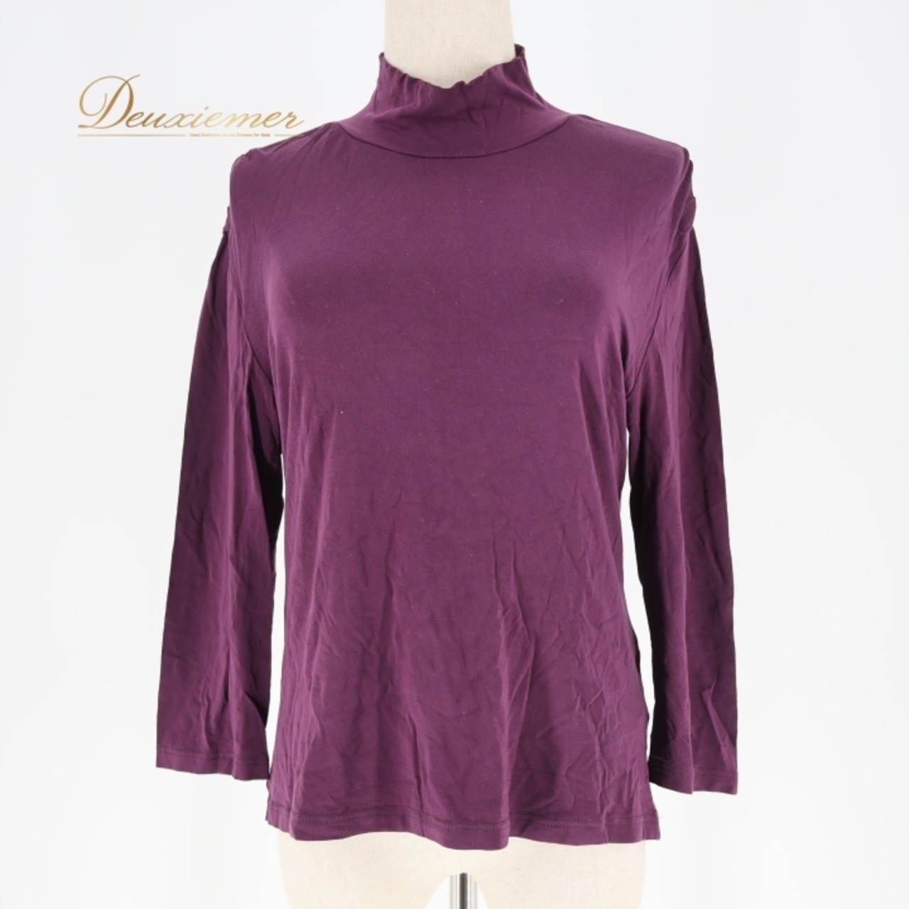 レディース トクコプルミエヴォル TOKUKO 1er VOL トップス ブラウス パープル系 無地 シンプル 伸縮 ストレッチ 日本製 ハイネック タートルネック 上品 カジュアル 普段着 かわいい レディースファッション