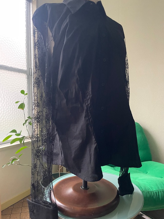 90s-I・N・C Lace Sleeve Shirt / Black