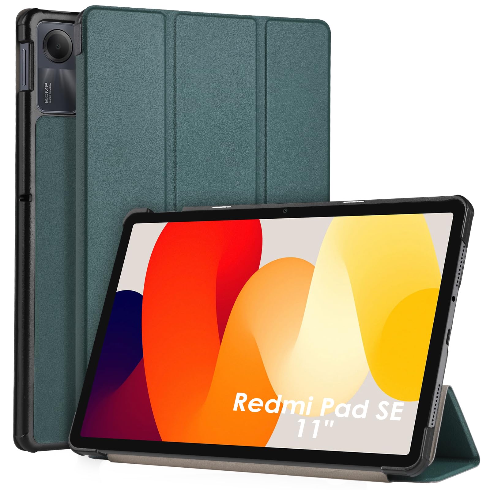WD&CD Xiaomi Redmi Pad SE 11" 対応 タブレットケース タブレットカバー 薄型 耐衝撃 オートスリープ機能 肌感レザー 三つ折りスマートカバー スタンド機能 マグネット式 Redmi Pad SE 保護カバー(グリーン)