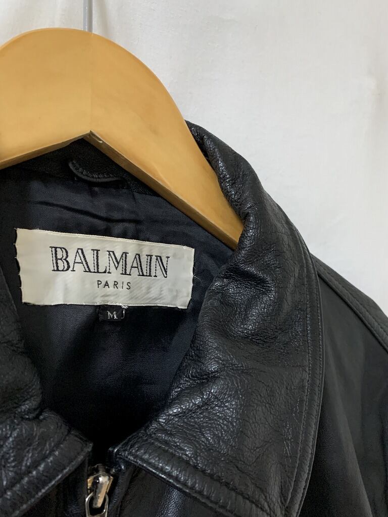 1990's Solid Color Design Leather Zip-Up Jacket "BALMAIN"