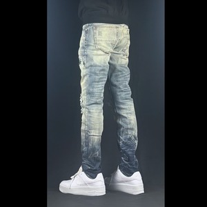 high street knee crash rhine stone blue denim【ES006】