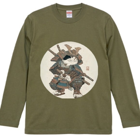 「最強の猫武将 アート 」 長袖Tシャツ  / ""Strongest Cat Warrior Art" Long Sleeve T-Shirt