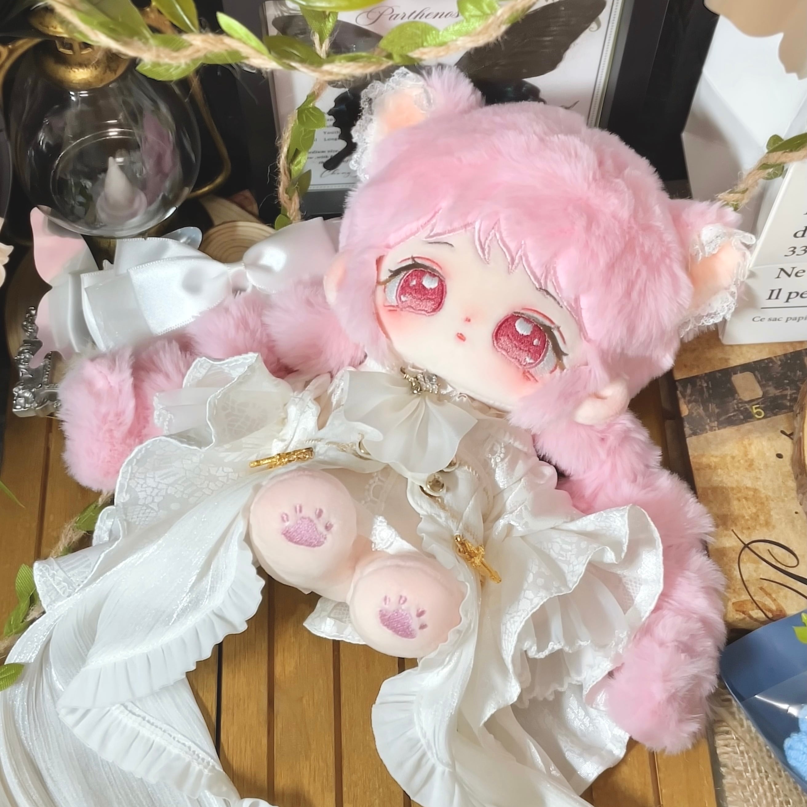 着せ替えぬいぐるみ 20cm ロングヘア スケルトン(骨)入り 無属性ぬいぐるみ ✿JPGO一次入金✿Meow 20cm骨あり スケルトン刺繍無属性ぬいぐるみ