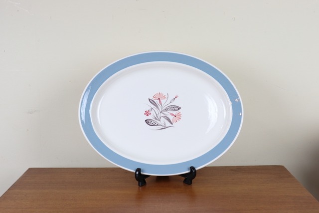 スージークーパー　ピンクキャンピオン　オーバルプレート36cm　楕円皿　ハンドペイント　ナデシコ　Susie Cooper　ヴィンテージ　陶器アースンウェア　イギリス　つ272