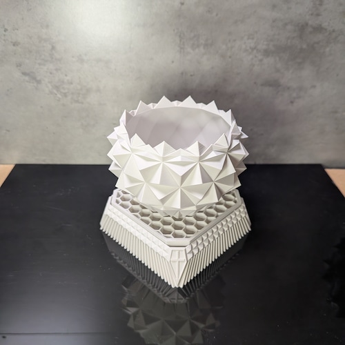 3Dプリンター鉢 "K12 錐" × CROSSSTUDS 鉢皿 セット | size-S ホワイト