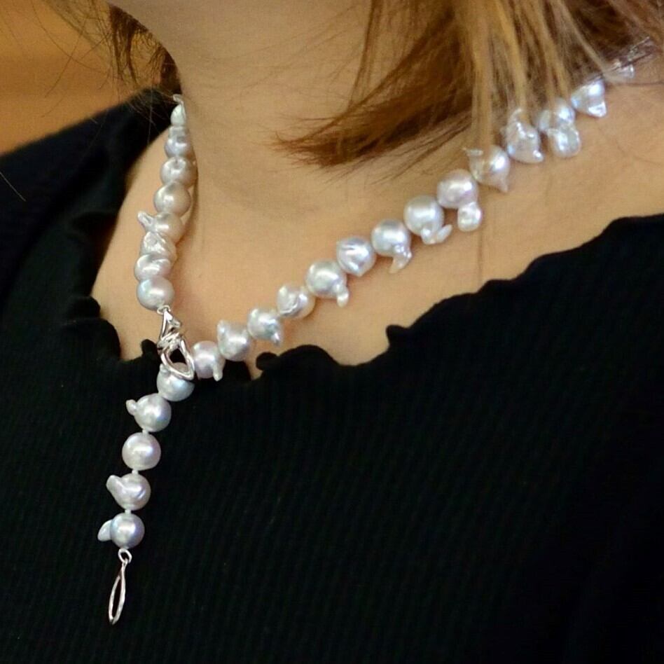 ナチュラルブルーの天使の羽ネックレス7 5 9 5 あこや真珠 Nd 1672 若狭パール Wakasapearl