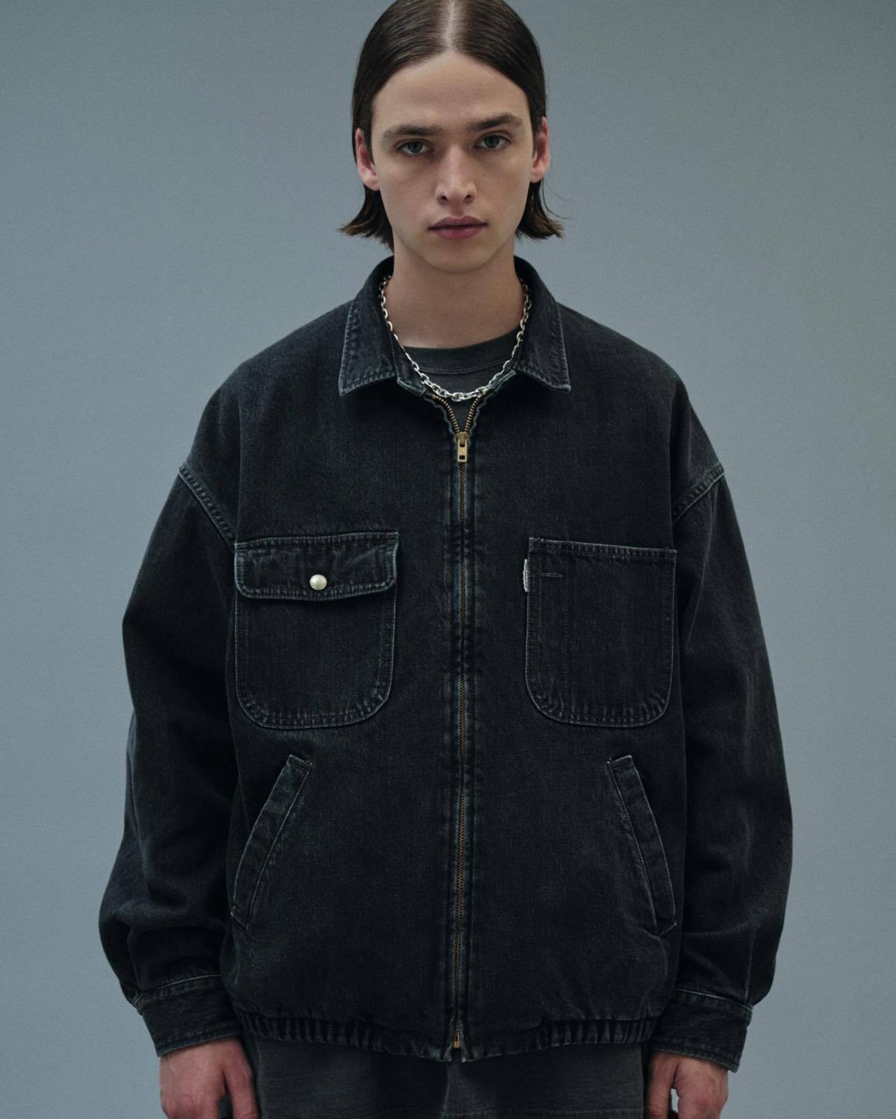 Denim Zip Up Work Jacket - Black Fade -