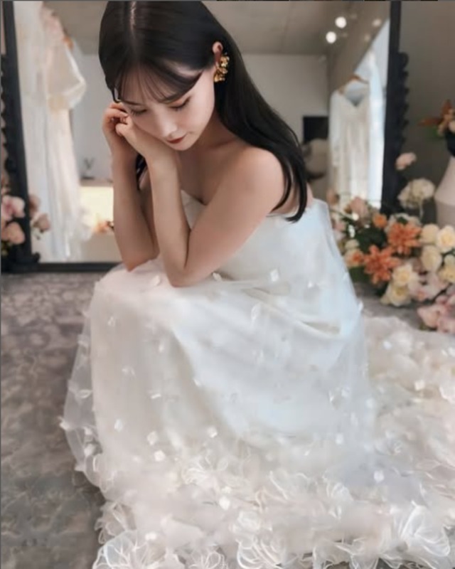 大好評中！抹茶色カラードレス 上質オーガンジー 美しいリボン  