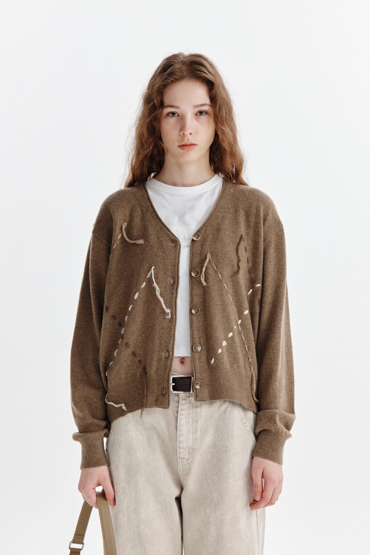 Matin Kim] ARGYLE STITCH CARDIGAN IN KHAKI BROWN 正規品 韓国