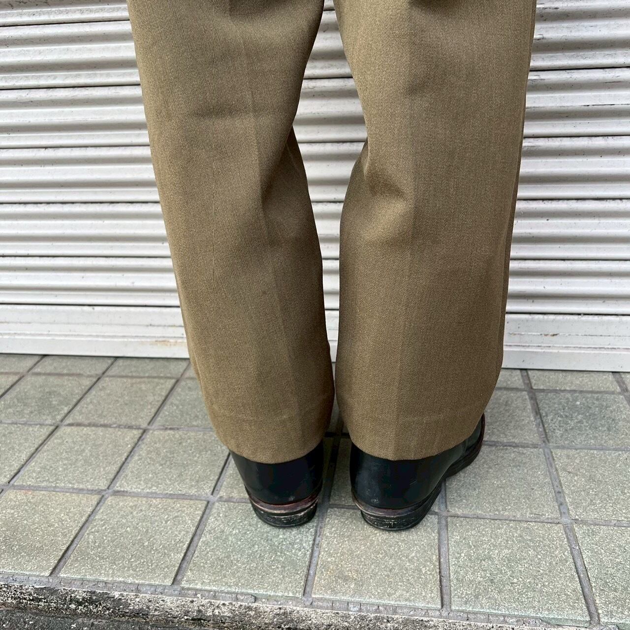 80s Vintage ヴィンテージ スラックス パンツ W86cm M/L カーキ ウール