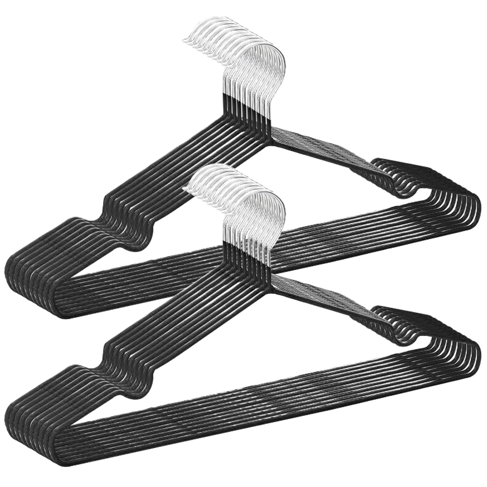 【人気】AYO ハンガー すべらない 衣類ハンガー 多機能収納 PVC特殊ラバー加工 20本組 hanger 洗濯 物干し 頑丈な 多機能 滑り止め 衣類変形にくい 耐荷重 軽量 乾湿両用 PVC (ブラック)