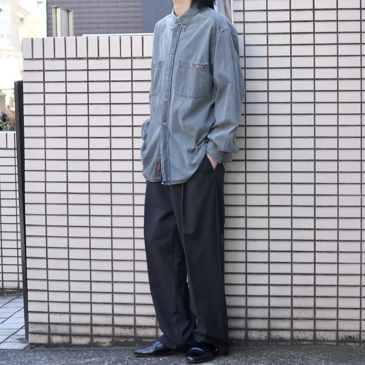marlboro classics yarn-dye fade color denim shirt
